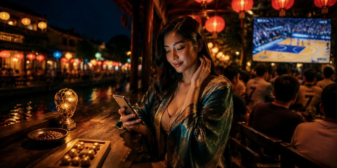 Người xem cá cược bóng rổ tại Hội An, thưởng thức cà phê và theo dõi kèo trên điện thoại